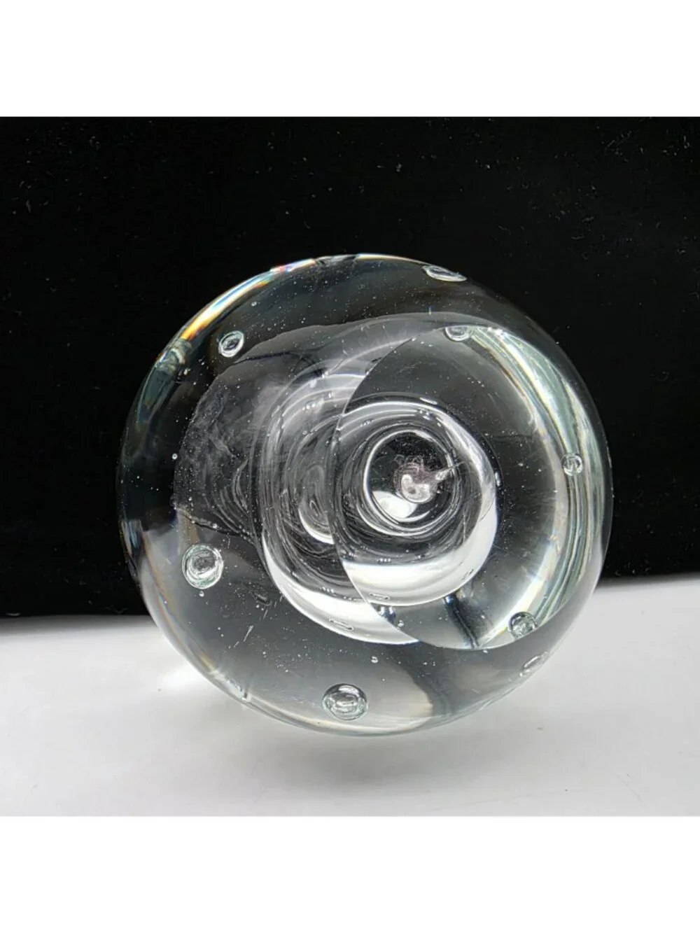 Hand Blown Clear Glass Paperweight With Controlled Bubbles Clear Smooth Base 3